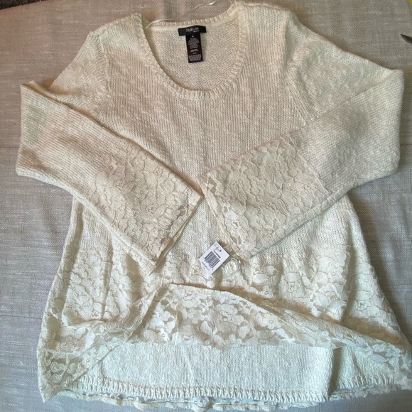 Style & Co.Woman Ivory Lace Hem Metallic Thread Cotton Blend Party Sweater-Sz-2X - Picture 8 of 16